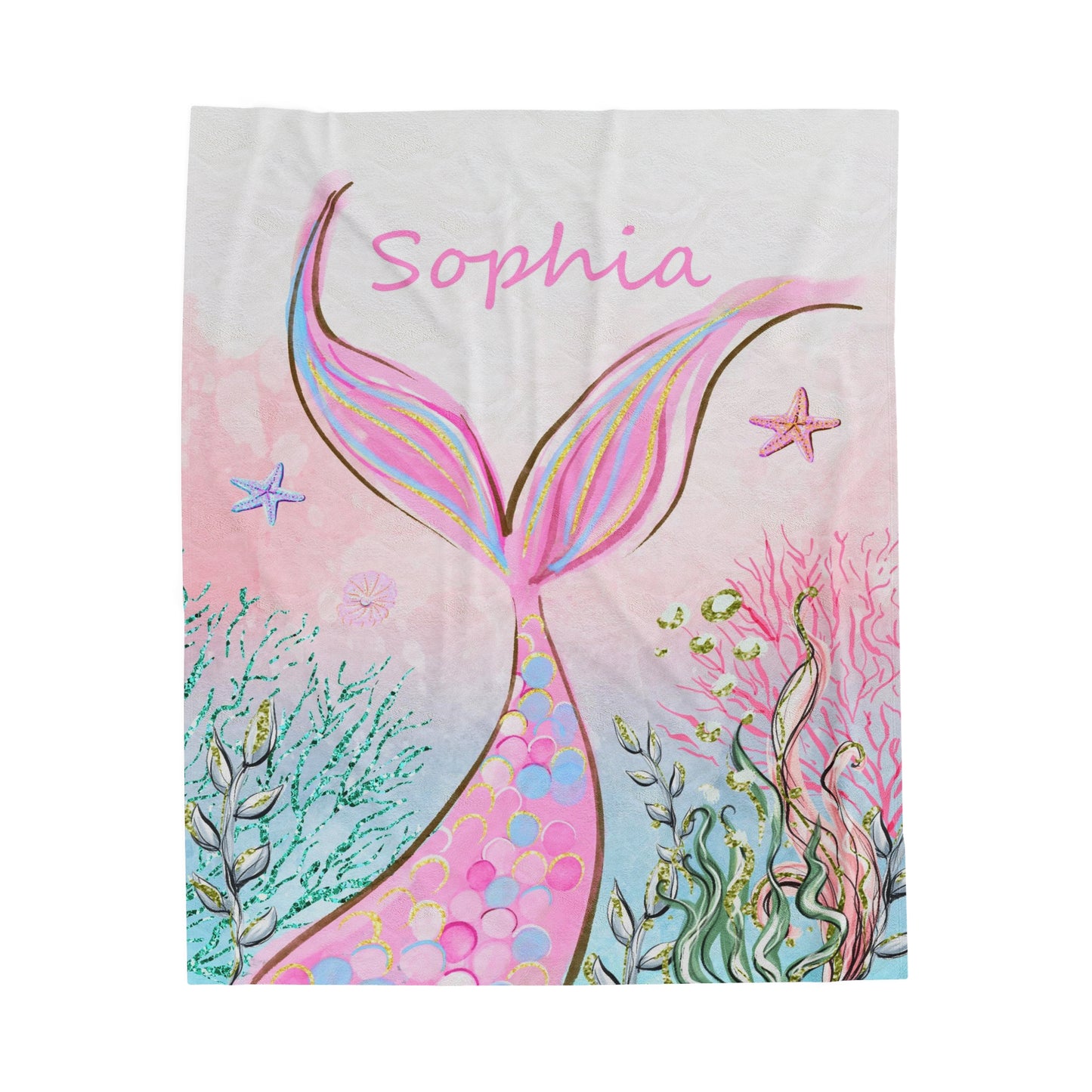 Mermaid Personalized Minky Blanket, Little mermaid Nursery Bedding - Pink Mermaid