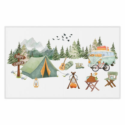 Camping rug, Anti-Slip backing, Happy camper nursery decor - Outdoor Adventures