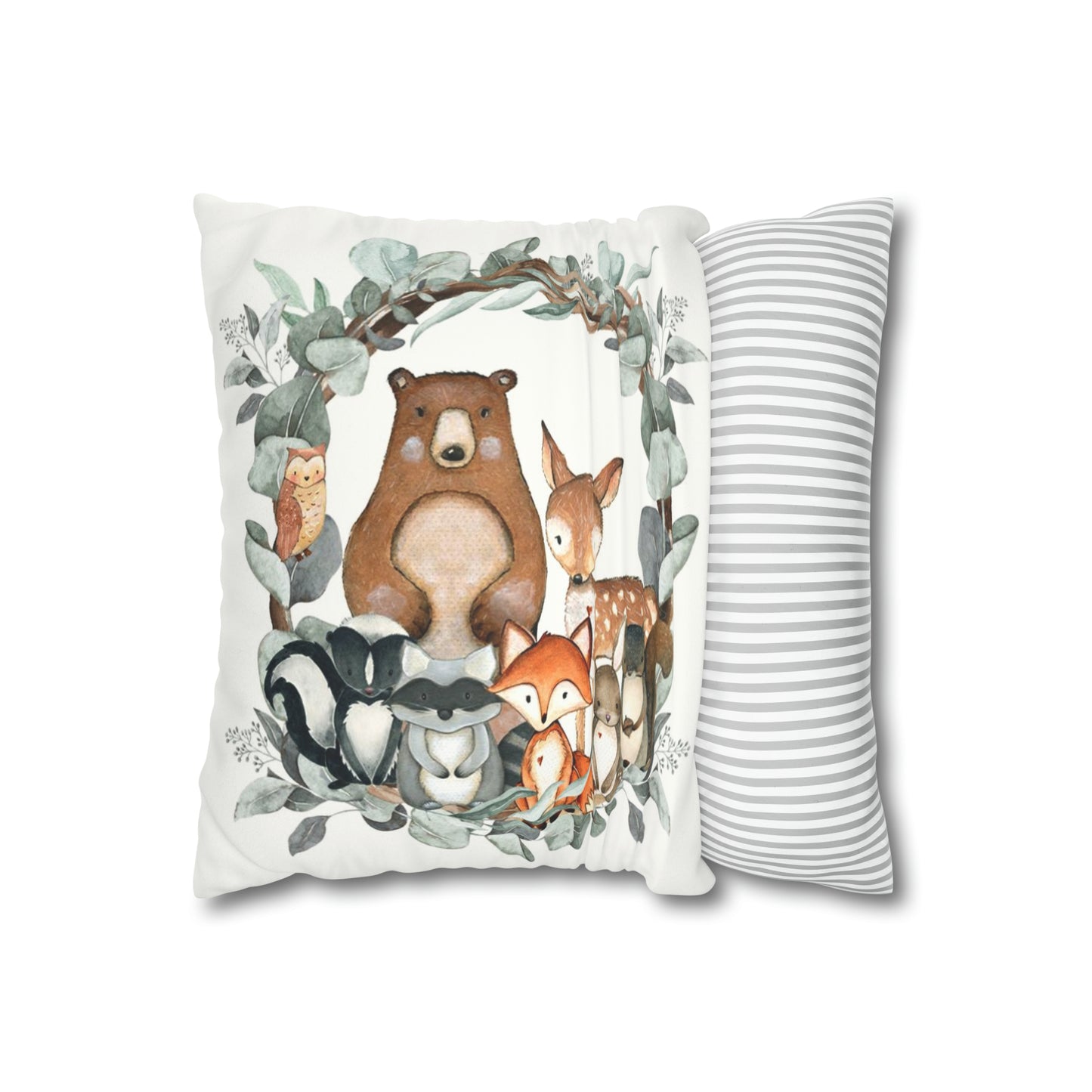 Woodland animals pillow cover, Forest nursery dercor - Greenery Woodland