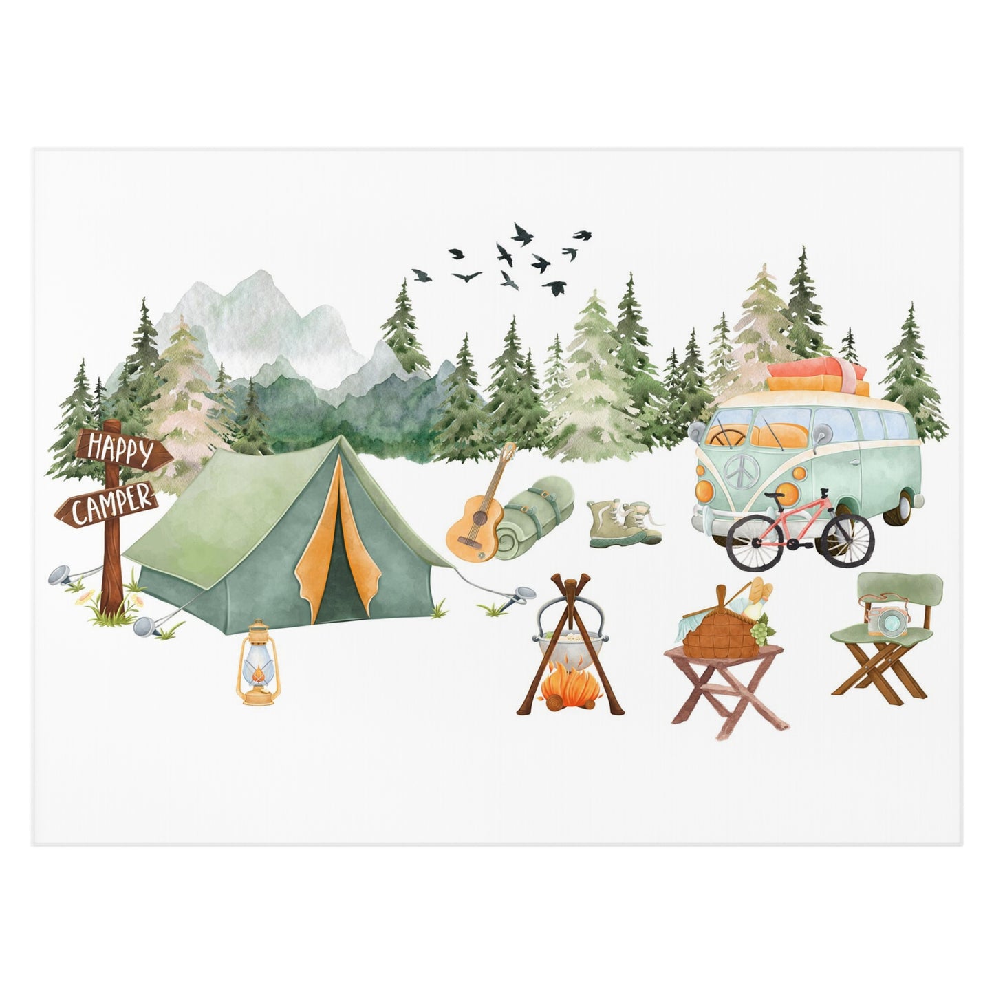Camping rug, Anti-Slip backing, Happy camper nursery decor - Outdoor Adventures