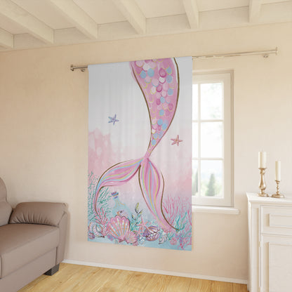 Mermaid curtain Single panel, Mermaid room decor - Pink Mermaid