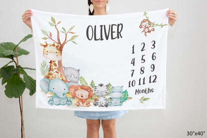 Personalized Safari Milestone Blanket - Jungle Baby Blanket - Cute Safari