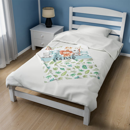 Safari Personalized Minky Blanket, Jungle Nursery Bedding - Cute Safari