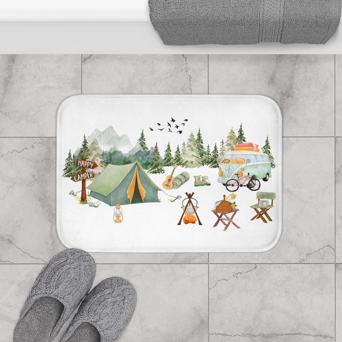 Camping bath mat, Anti-slip backing, Adventure bathroom decor - Outdoor adventures