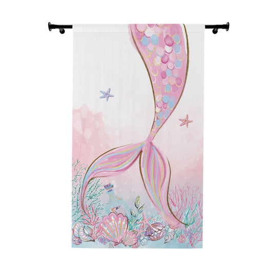Mermaid curtain Single panel, Mermaid room decor - Pink Mermaid