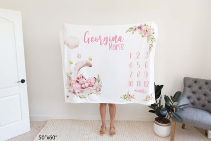 Personalized Unicorn Milestone Blanket - Pink unicorn Baby Blanket - Magical Unicorn