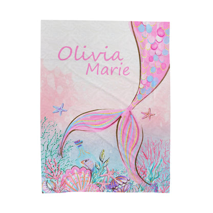 Little Mermaid Personalized Minky Blanket, Little mermaid Nursery Bedding - Pink Mermaid