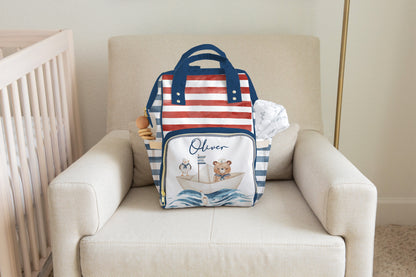 Personalized Sailor bear diaper bag | Bear baby backpack