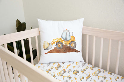 Tractor faux suede pillow cover, Construction nursery decor - Under Construction