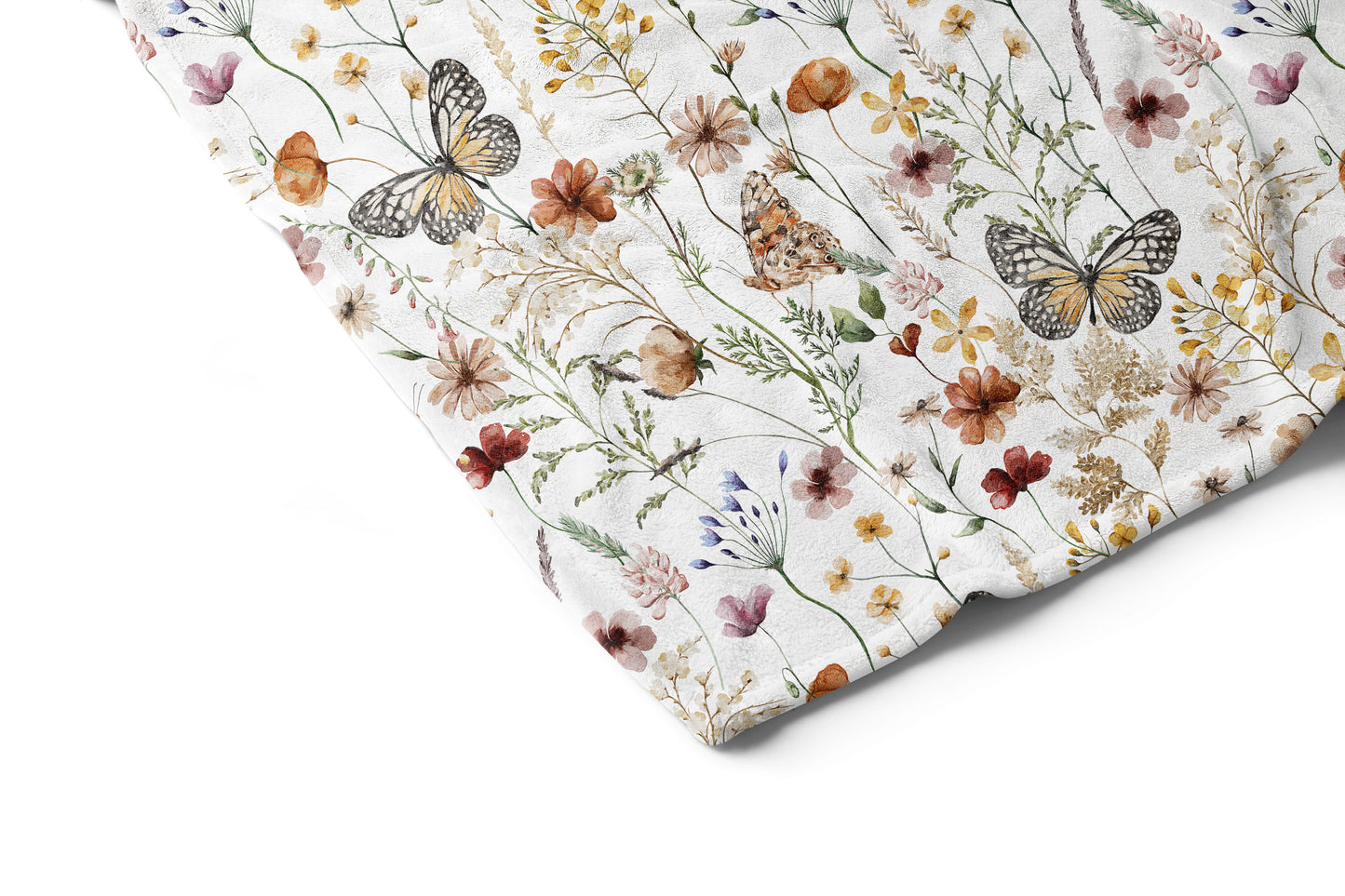 Wildflowers blanket, Boho floral nursery bedding - Butterfly garden