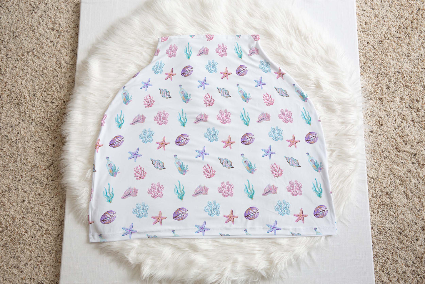 Shells Car Seat Cover, Under the sea nursing cover - Pink Mermaid