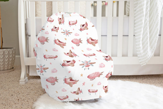 Pink airplane Car Seat Cover, Aviation carseat - Pink Airplanes