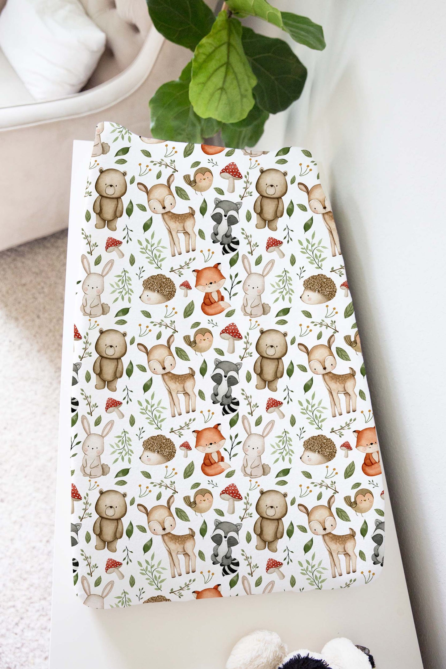 Woodland changing pad cover, Forest animals changing pad - Magical Forest