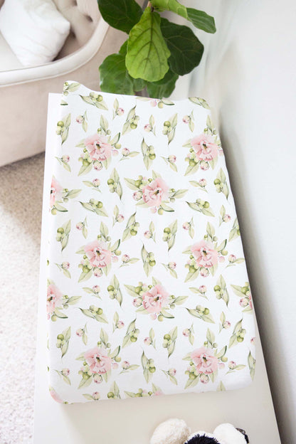 Floral Changing Pad Cover, Pink floral nursery decor - Magical Unicorn
