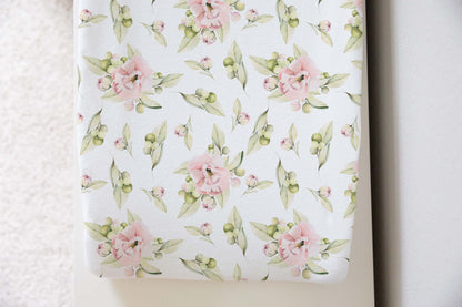 Floral Changing Pad Cover, Pink floral nursery decor - Magical Unicorn