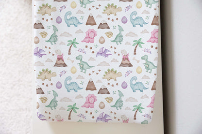 Dinosaur changing pad cover, Girl dinosaur nursery - Pink Jurassic