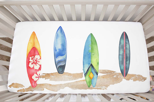 Surfboards crib sheet, Surf nursery bedding - Endless Sea