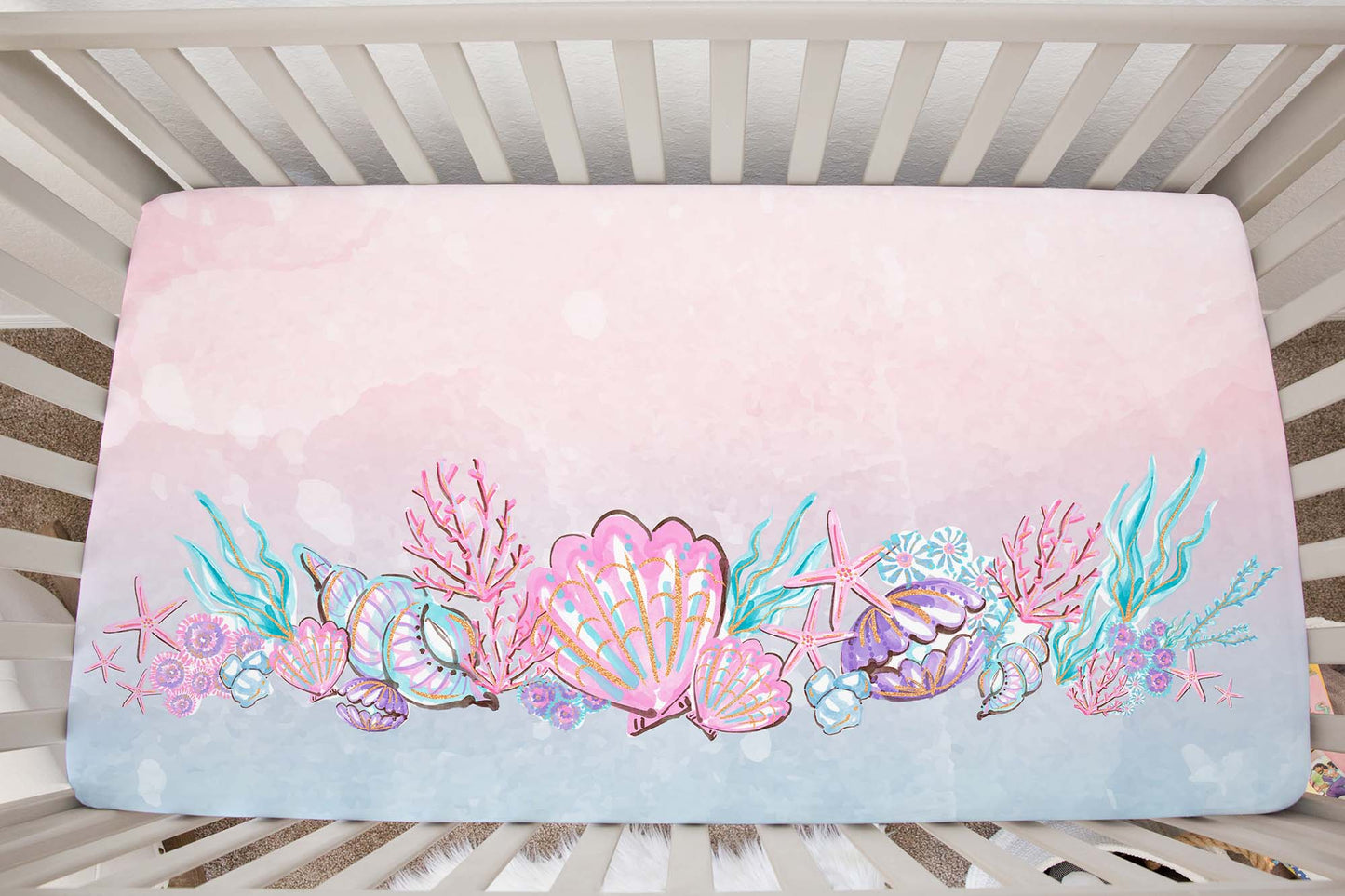 Mermaid crib sheet, Under the sea nursery bedding - Pink Mermaid