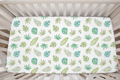 Tropical leaves Crib Sheet, Safari Nursery Bedding - Cute safari