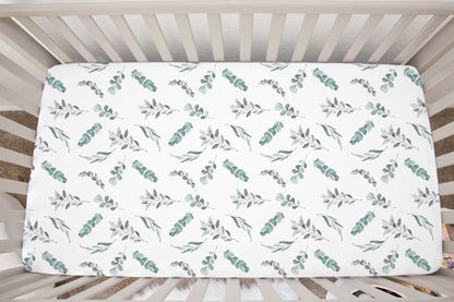 Greenery crib sheet, Eucalyptus nursery bedding - Greenery Woodland