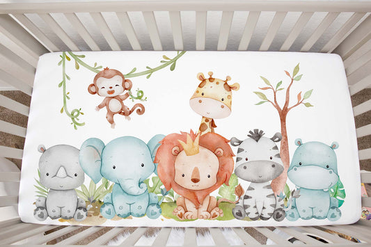 Safari animals Crib Sheet, Jungle Nursery Bedding- Cute Safari