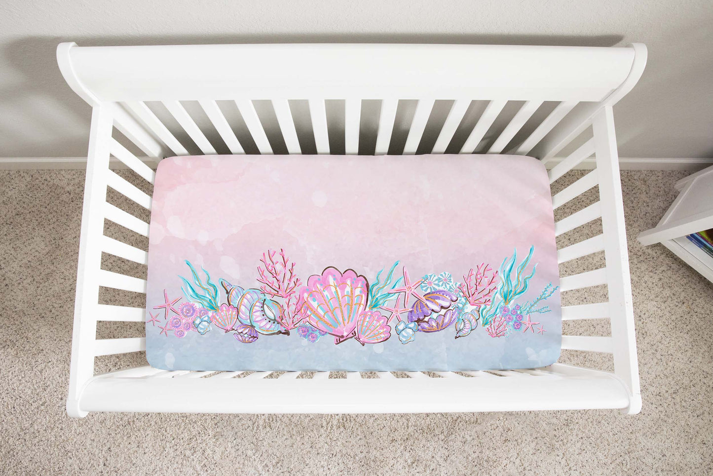 Mermaid crib sheet, Under the sea nursery bedding - Pink Mermaid