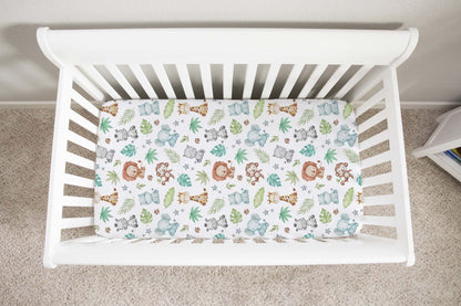 Safari Crib Sheet, Jungle Nursery Bedding- Cute Safari