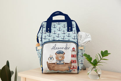 Personalized Sailor bear diaper bag |Anchor baby backpack