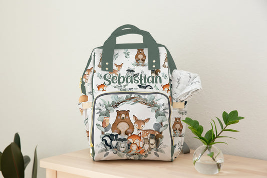 Personalized Woodland diaper bag | Forest animals baby backpack - Greenery Woodland