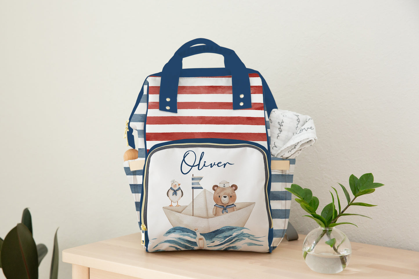 Personalized Sailor bear diaper bag | Bear baby backpack