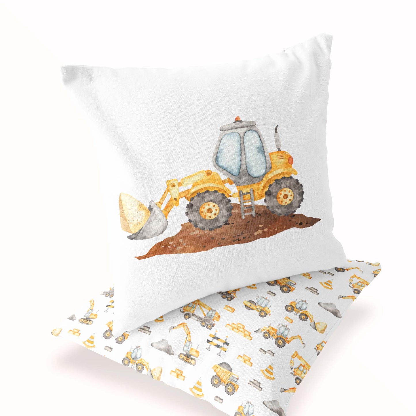 Tractor faux suede pillow cover, Construction nursery decor - Under Construction