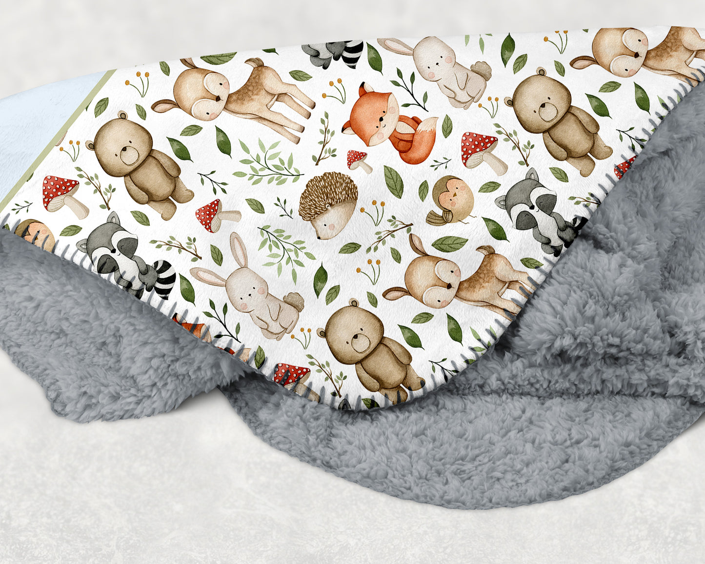 Woodland Personalized Minky y Sherpa Blanket - Woodland nursery bedding - MaF