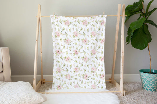 Pink floral blanket, Floral nursery bedding - Magical Unicorn