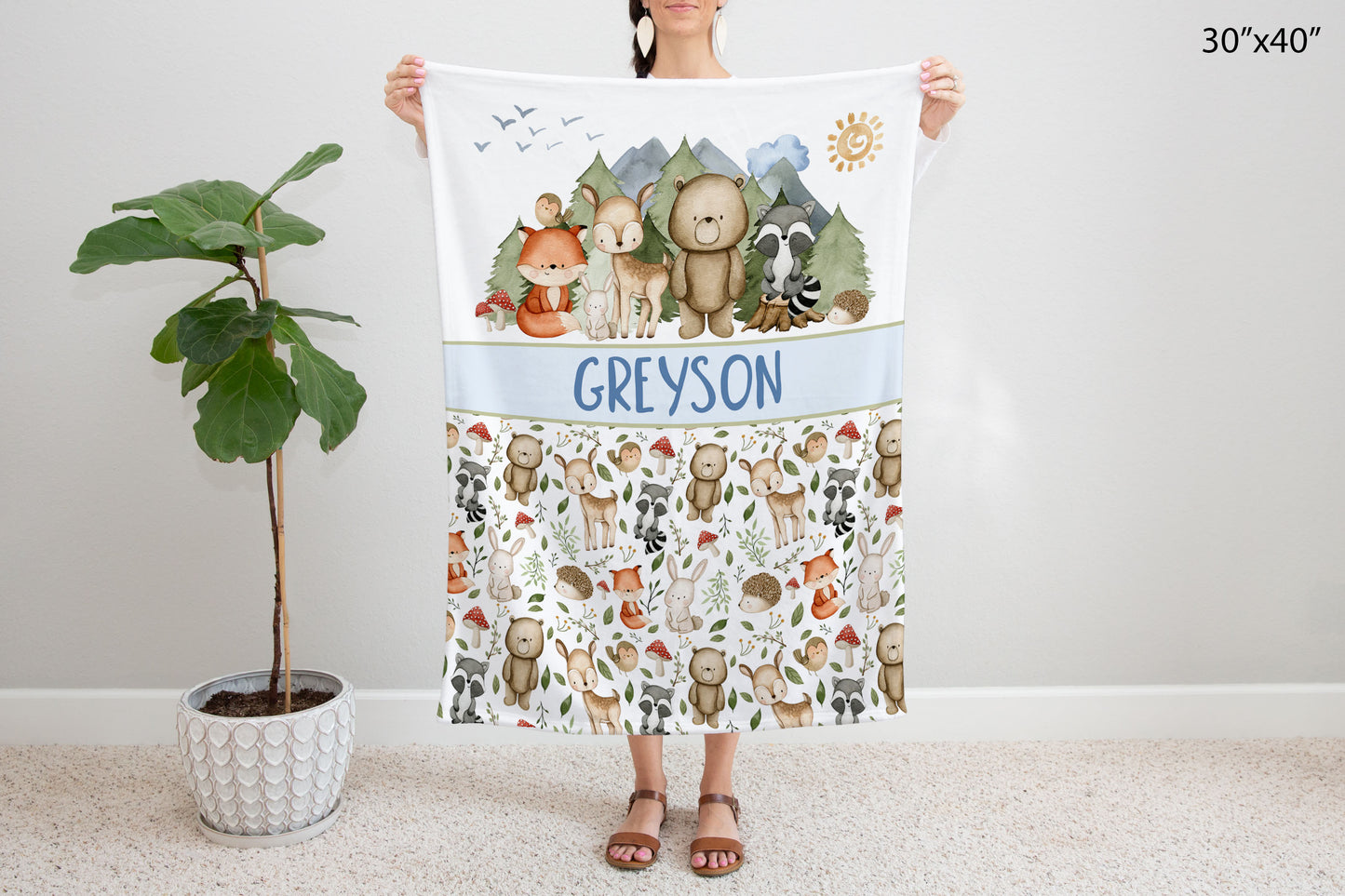 Personalized Woodland animals Blanket | Forest nursery bedding - Magical Forest