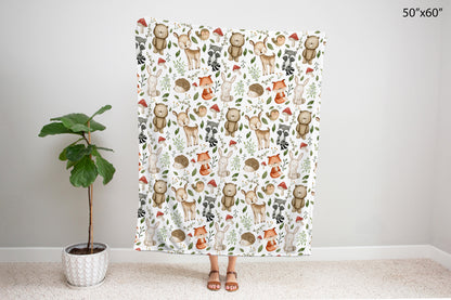Woodland nursery bedding, Forest animals minky blanket - Magical forest