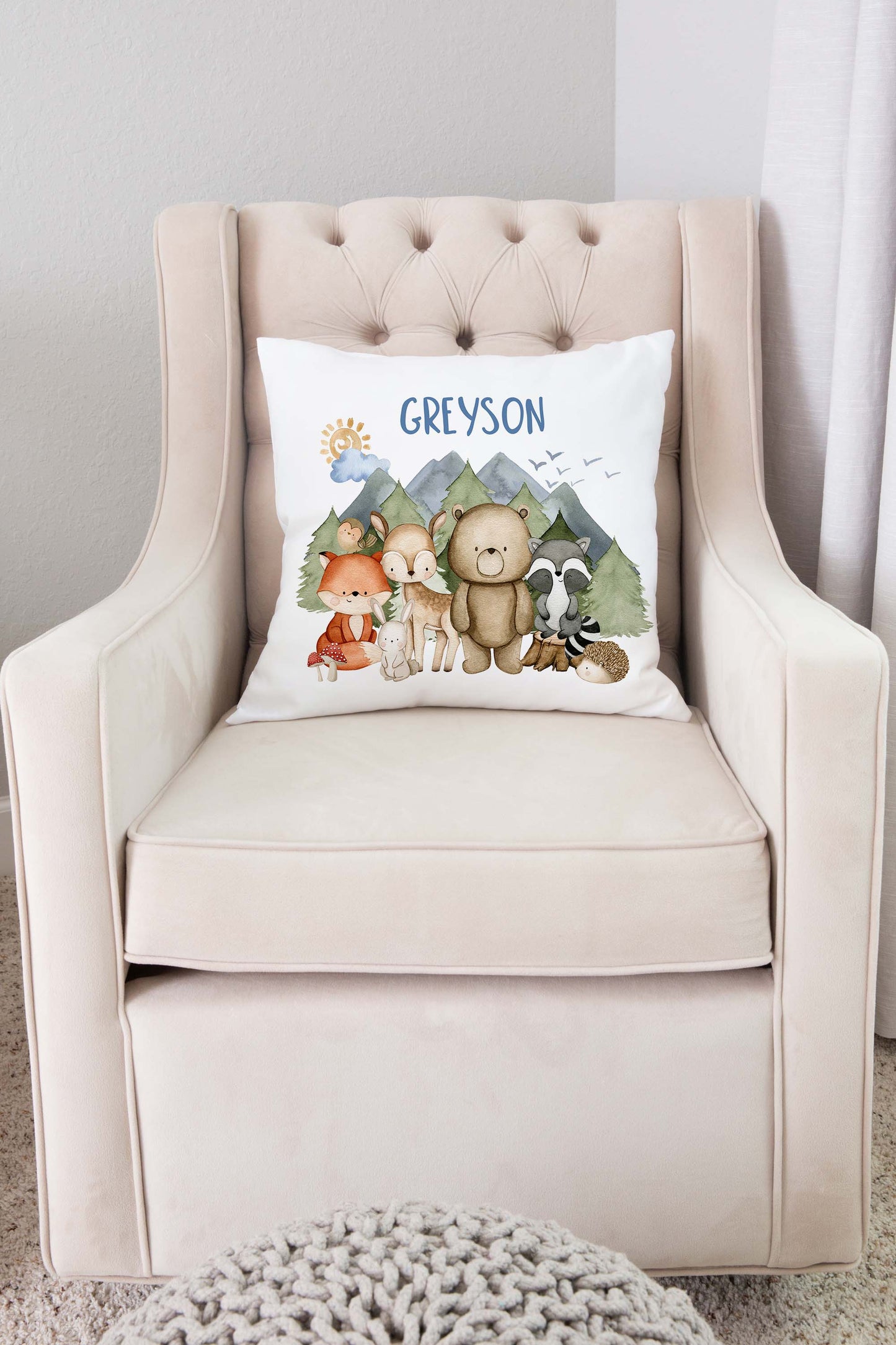 Personalized Woodland Animals Pillow cover, Forest Nursery Decor - Magical Forest