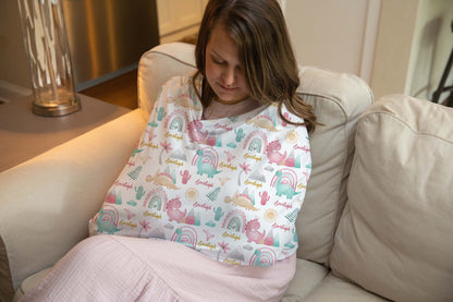 Personalized dinosaur carseat cover, Rainbow dinosaur cover up - Pink Dinosaur