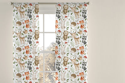 Woodland sheer curtain single panel, Forest nursery decor - Magical Forest