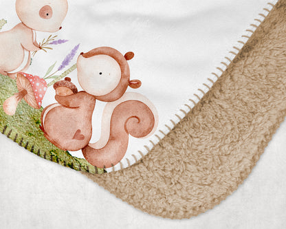 Personalized woodland animals baby blanket, Forest Nursery bedding - Baby Woodland