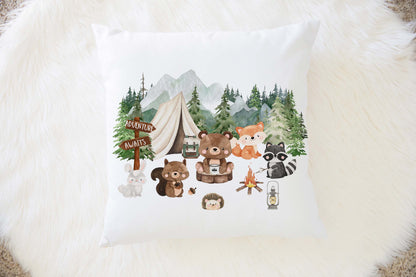 Woodland animals Faux Suede Square Pillow Case, Forest pillow cover - Camping critters