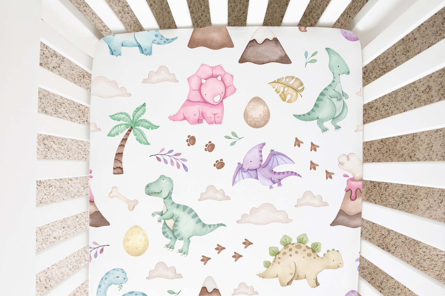 Pink Dinosaur crib sheet, Girl dinosaur nursery bedding - Pink Jurassic