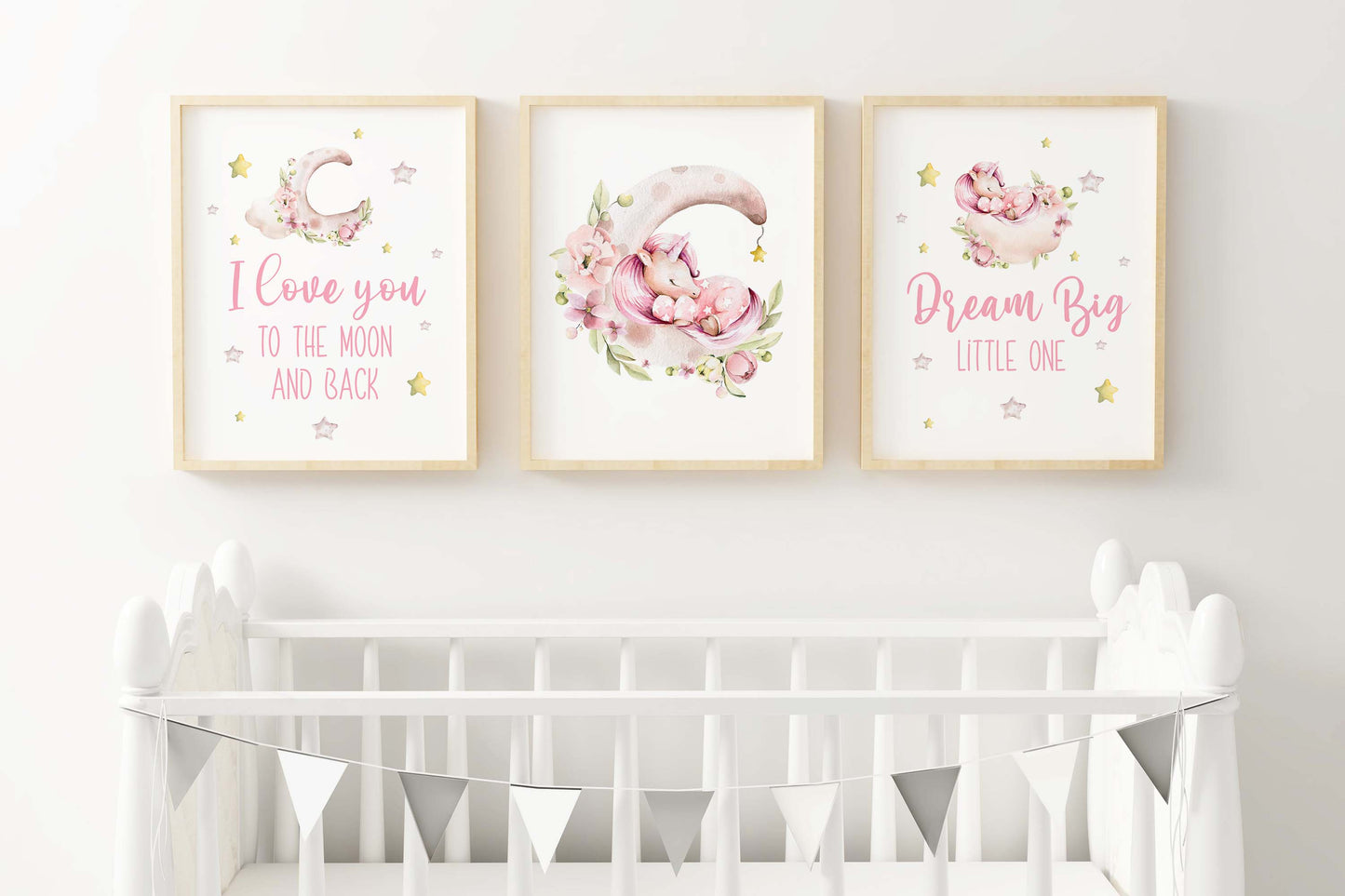 Unicorn Wall Art, Pink unicorn Nursery Prints set of 3 - Magical unicorn