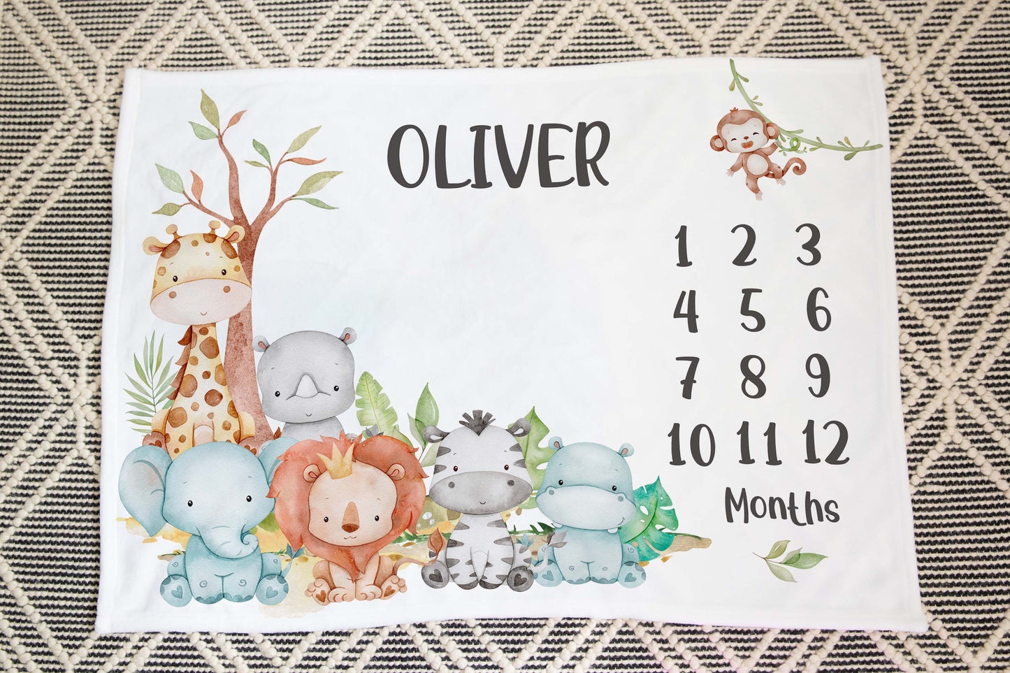 Personalized Safari Milestone Blanket - Jungle Baby Blanket - Cute Safari