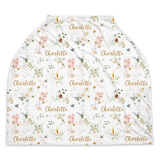 Personalized Wildflowers Car Seat Cover, Floral nursing cover - Vintage Garden