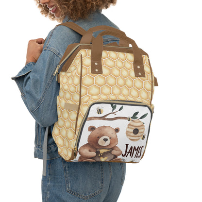 Personalized bear diaper bag | Honeycomb baby backpack
