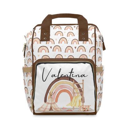 Personalized Earth tones rainbows diaper bag | Rainbow baby backpack