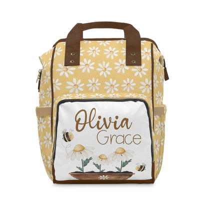Personalized Daisies diaper bag | Floral baby backpack
