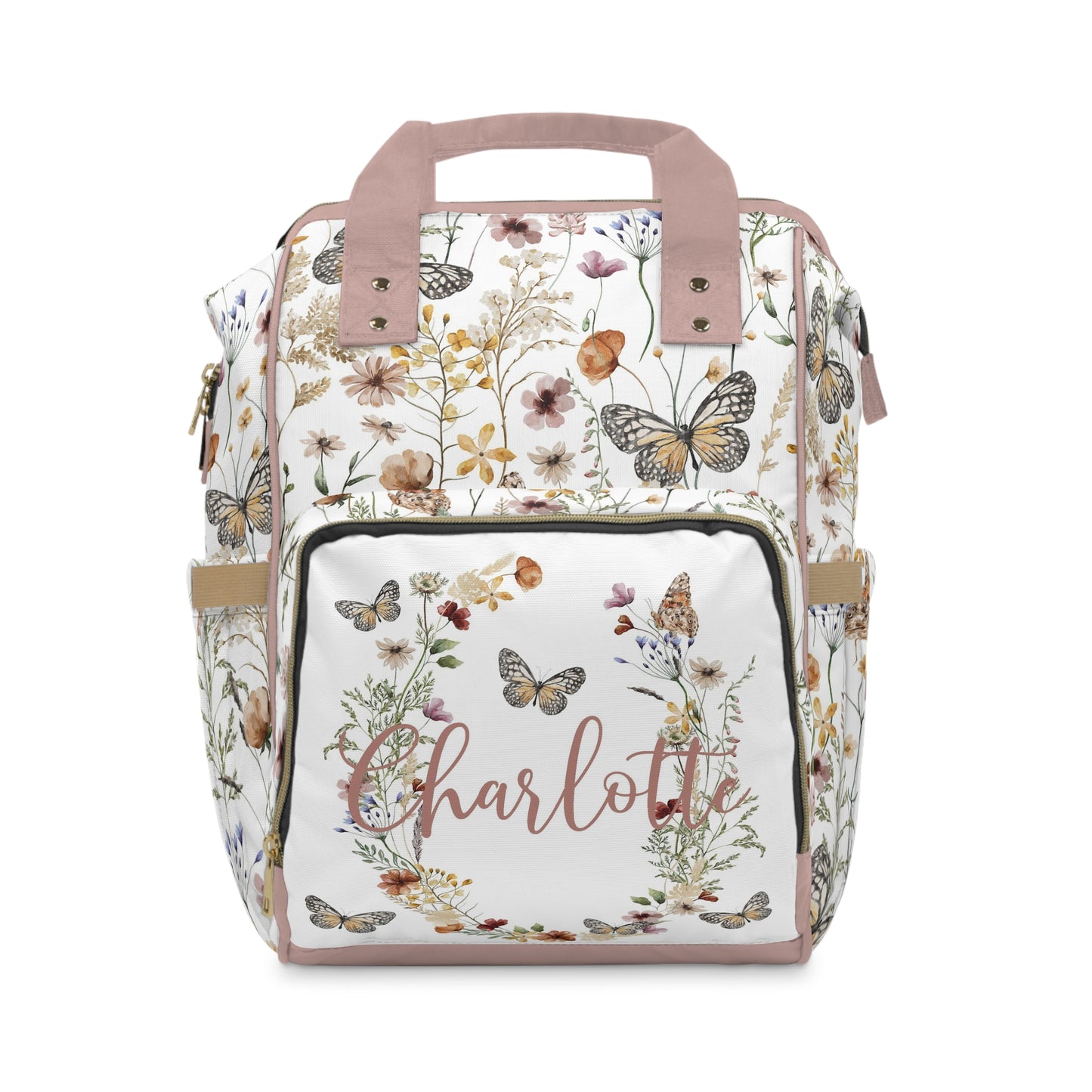 Personalized wildflower diaper bag | Butterflies floral baby backpack - Butterfly Garden