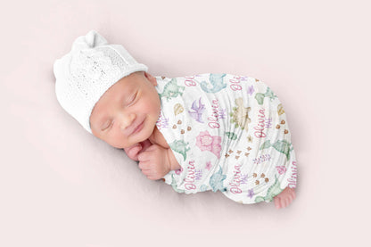 Personalized Pink dinosaur Swaddle Set, Custom Blanket Baby Name - Pink Jurassic