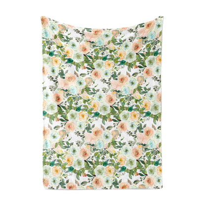 Floral Minky Blanket, Girl Bedding - Peach Mint Garden